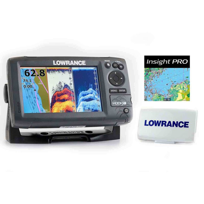 LOWRANCE Hook-7 with CHIRP Sonar, Built-In GPS Antenna, Lake Pro  Cartography and Cover