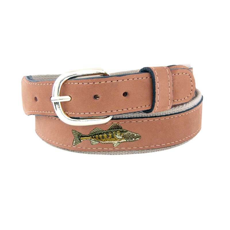 Men's Walleye Embroidered Belt, Tan, 40 | West Marine