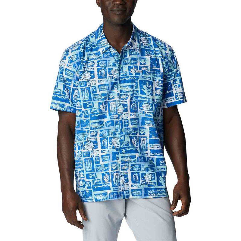 WEST MARINE Men's Size XL Shirt Blue Sport Fishing Boat Print