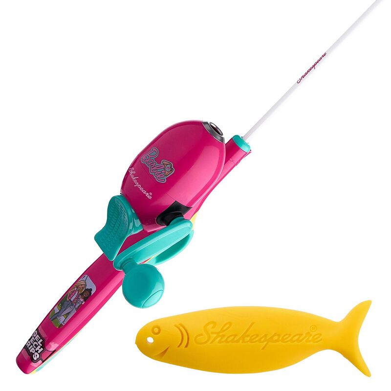 NIB* BARBIE Kids 2'6 Push Button Fishing Pole w/Line & Tackle Box ~ SHAKESPEARE