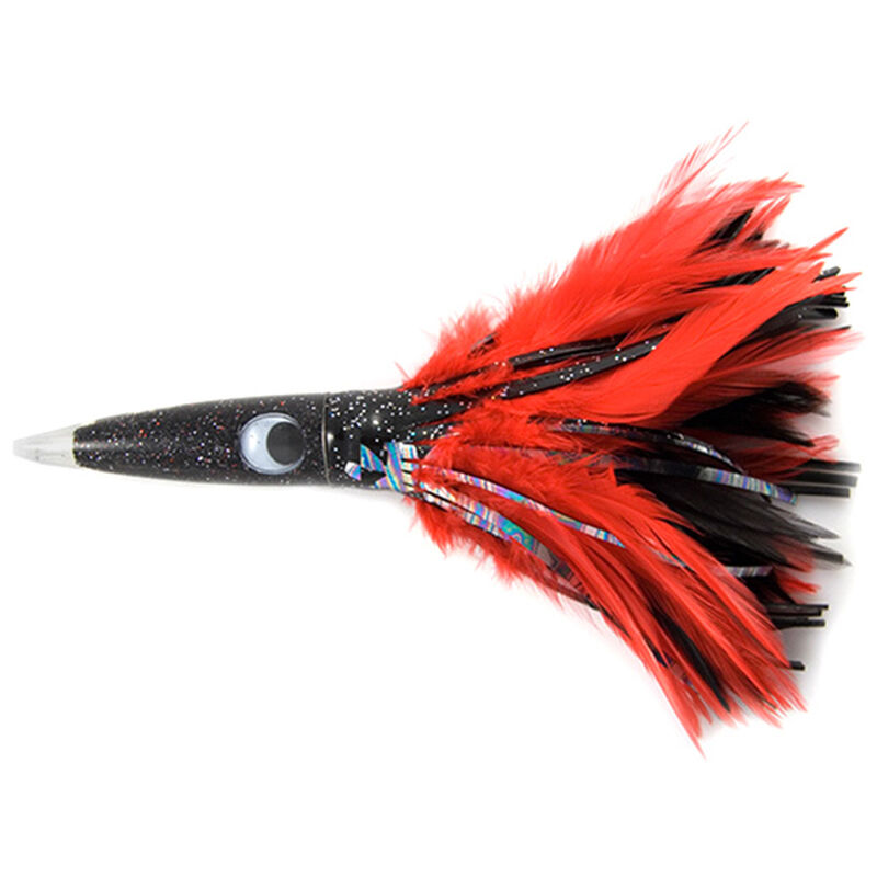C&H Wahoo Whacker Feather Lure - 10in - Black Foil/Red