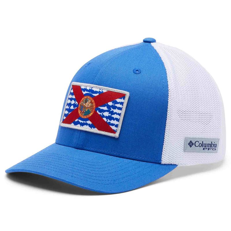 コロンビア メンズ 帽子 アクセサリー Columbia PFG Logo Mesh Ball Cap - Low White/Vivid  Blue/USA flag