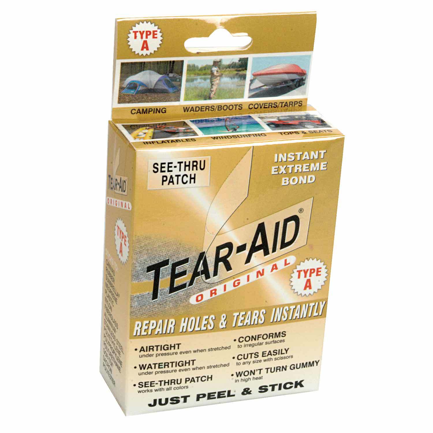 TEAR-AID Fabric Repair Kit, Type A Clear Patch for Canvas, Fiberglass,  Leather, Polyester, Nylon & More, Gold Box, 2 Pack - Yahoo Shopping