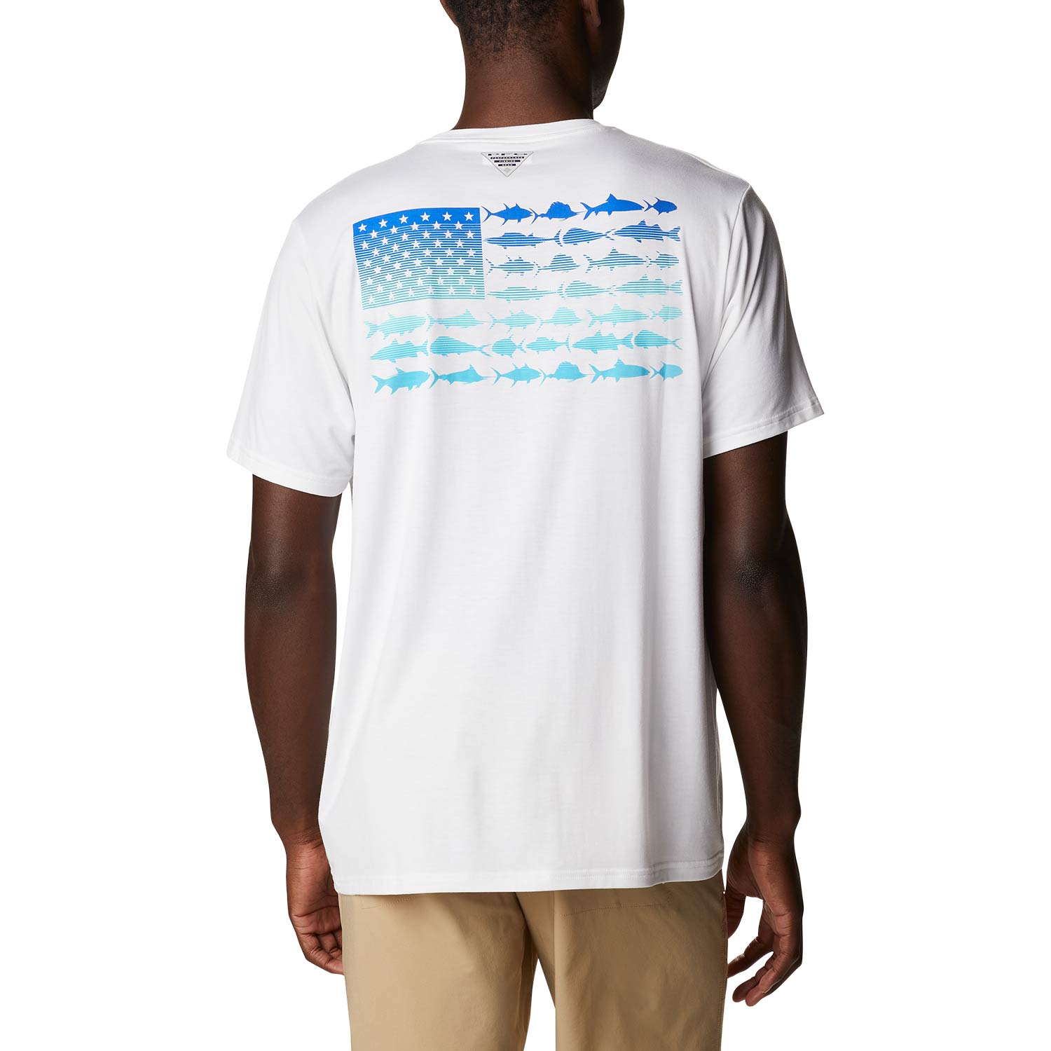 Columbia PFG Men’s T-Shirt USA FLAG Fishing Lure Tee Red Crew S/S Size XL