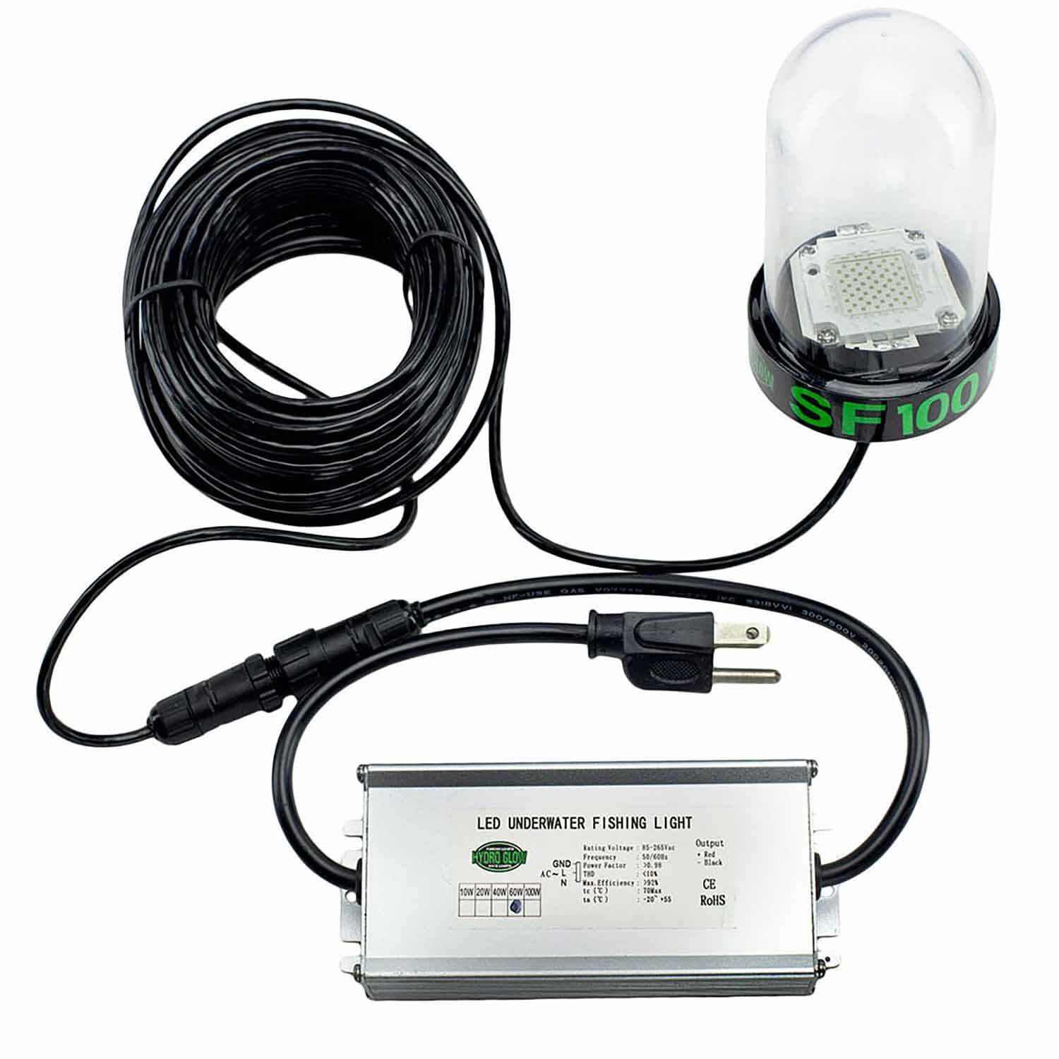 White Underwater Fishing Light Dock-15000 Lumens 110 volt AC Adapter 30ft  Power Cord 