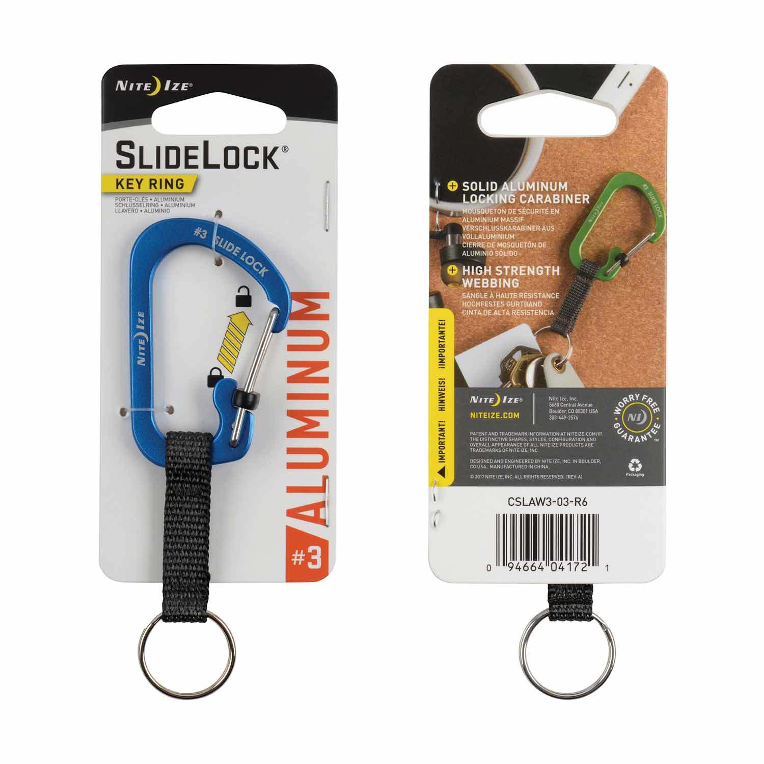 Nite Ize Blue Aluminum Snap-Hook Key Ring, Lightweight & Strong, SlideLock Carabiner Aluminum #2, Solid Construction