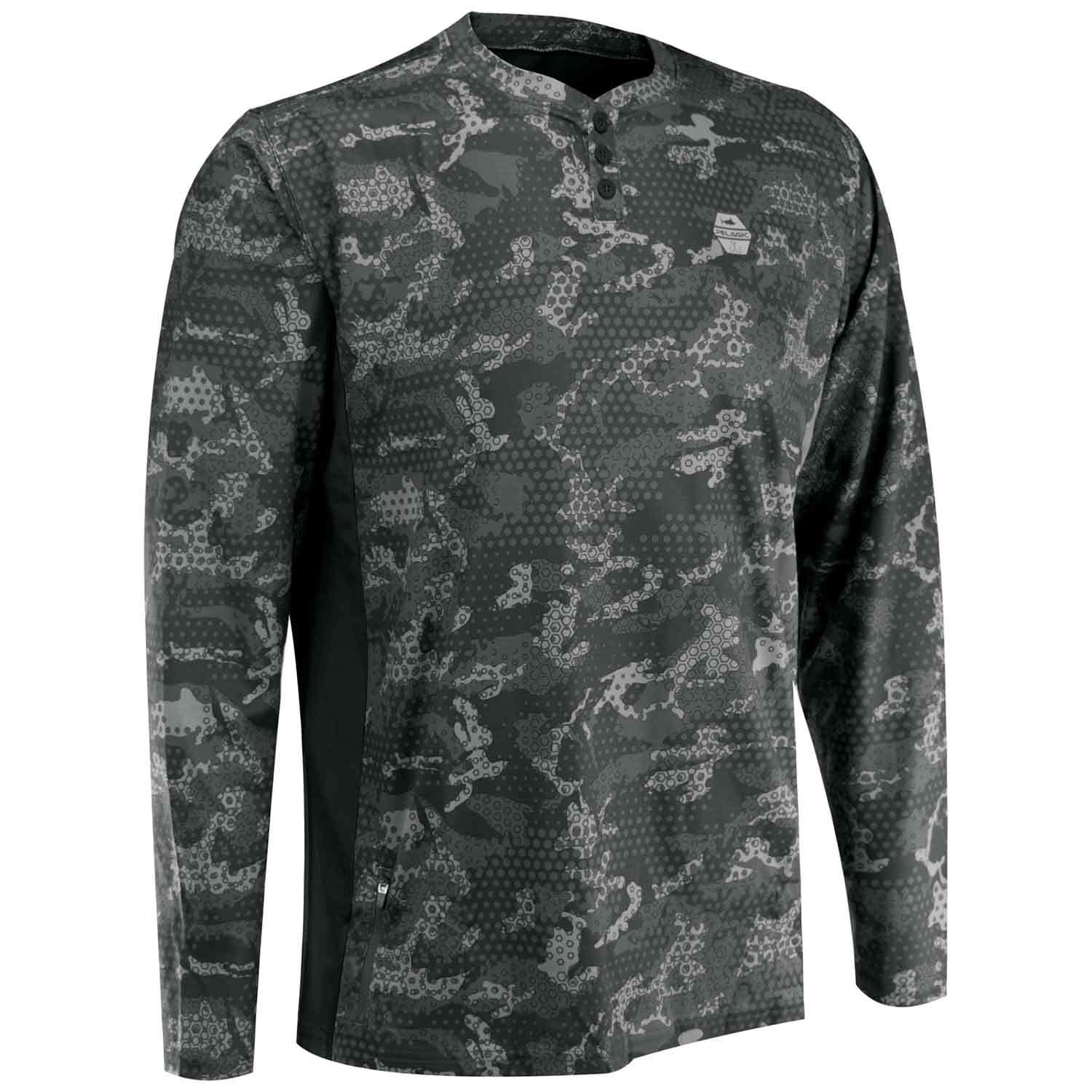 Pelagic Patrol Henley Camo Print UPF 50+ Breathable Lightweight Fishing  Shirt