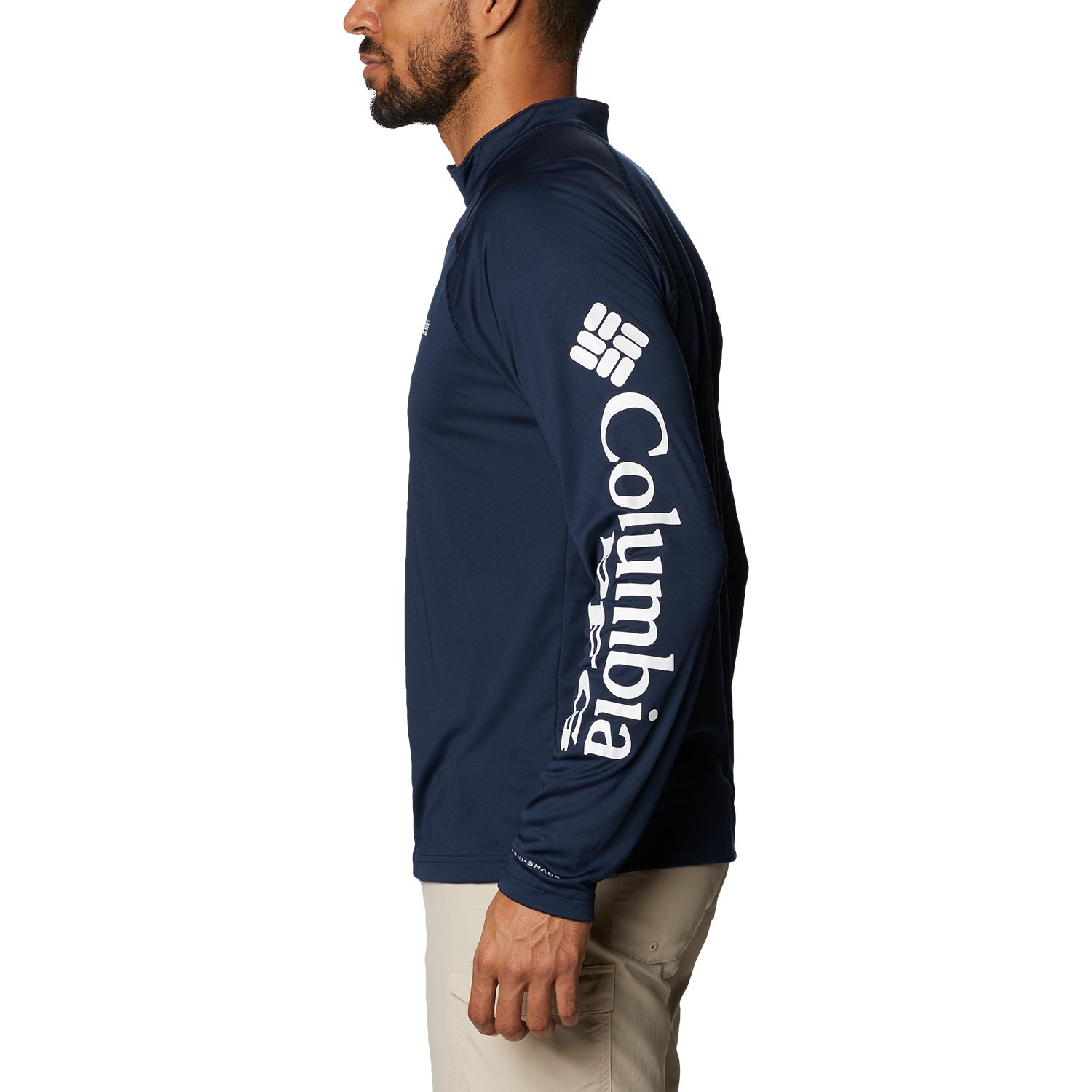 Columbia Terminal Tackle Heather Quarter-Zip Long-Sleeve Pullover for Men -  Atoll Heather/White Logo - S