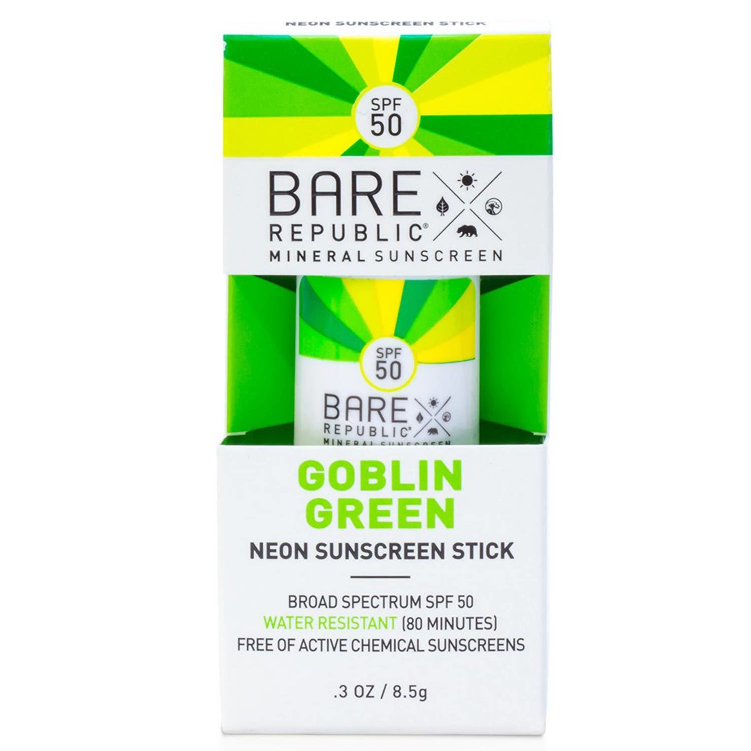 bare republic mineral spf 50 neon sunscreen stick