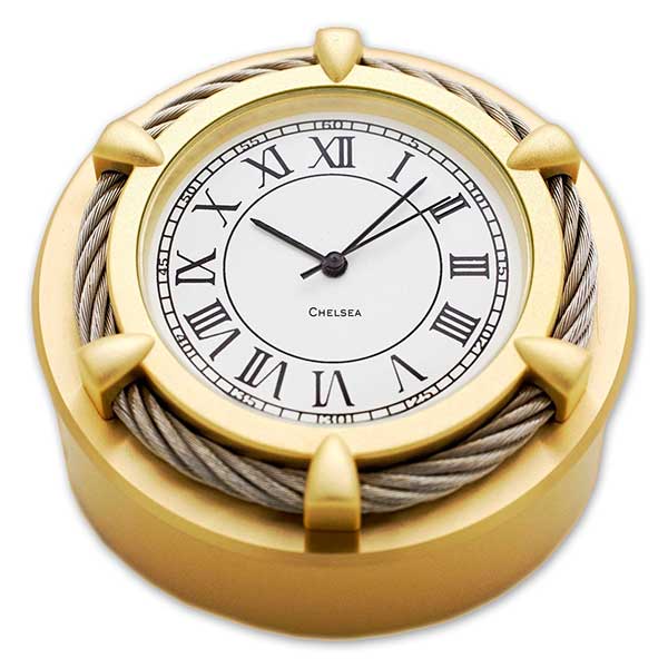 Top Chelsea Gold Tone SS Cable Bezel Quartz Button Clock Paperweight New Battery