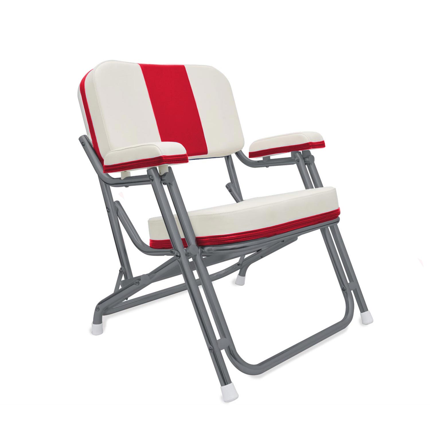 WEST MARINE Kingfish II Deck Chair, Red Back, Powder-Coated Aluminum Frame