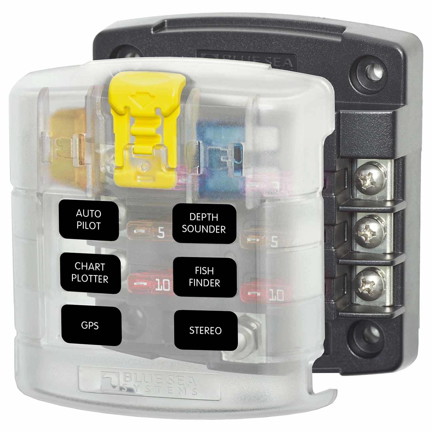 BLUE SEA SYSTEMS ST Blade Fuse Block, 6 Circuits with Cover